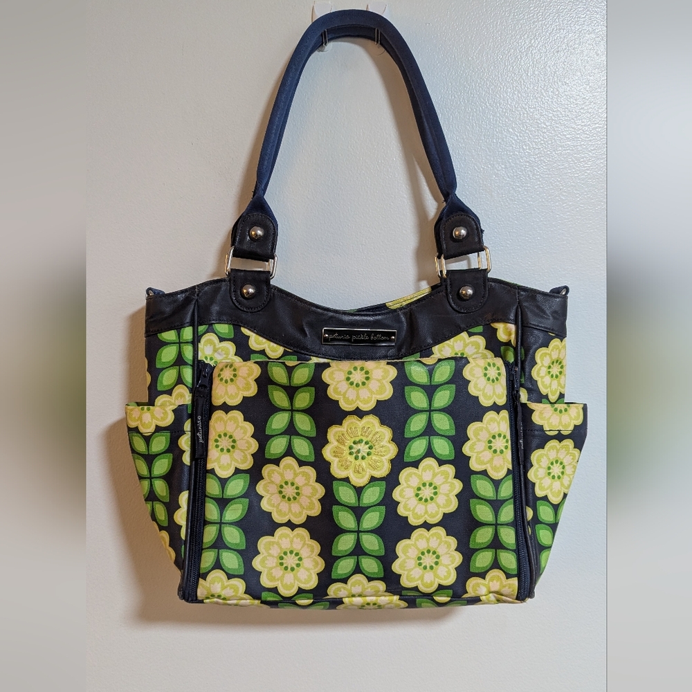 Petunia Pickle Bottom Navy Blue Green Yellow‎ Floral Diaper Bag